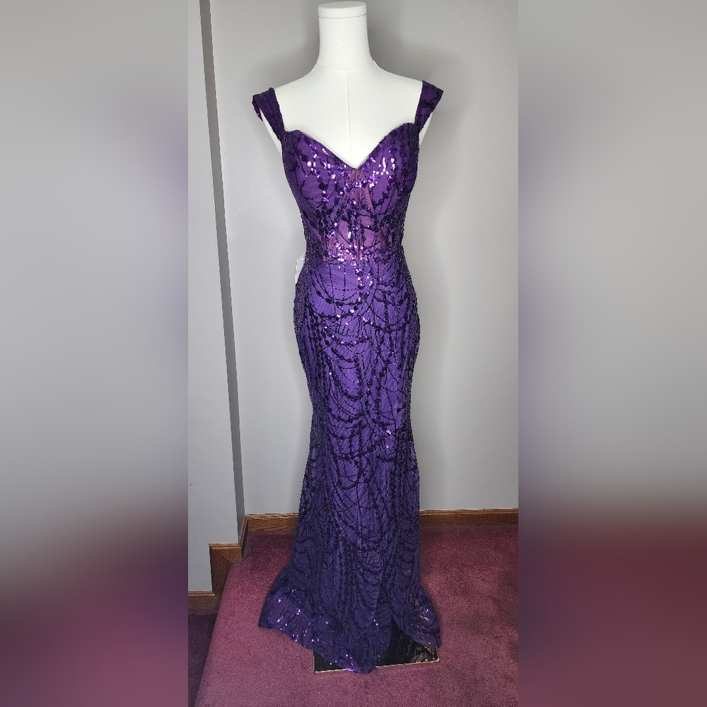 Glamorous Purple Sequin Prom Dress